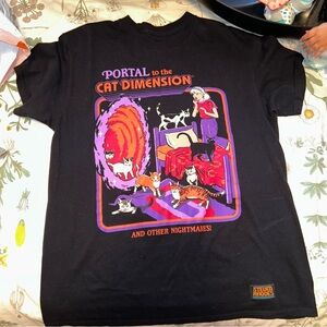 Steven Rhodes Size M Black Portal to the Cat Dimension Spooky Graphic T-Shirt